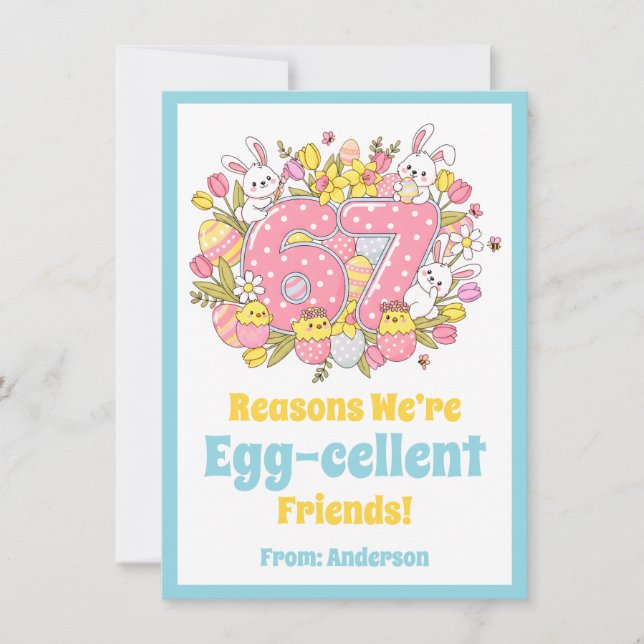 Tarjeta Festiva 67 Reasons We’re Egg-cellent Friends! Kids Easter (Anverso)