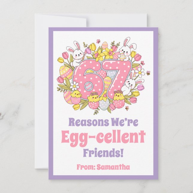 Tarjeta Festiva 67 Reasons We’re Egg-cellent Friends! Kids Easter (Anverso)