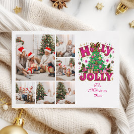 Tarjeta Festiva 6.ª Purpurina Leopard Bow Holly Jolly