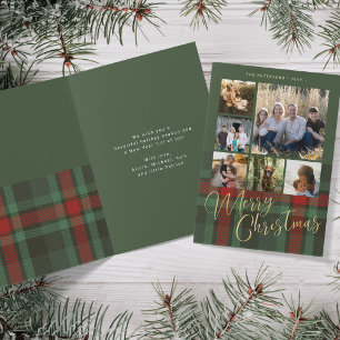 Tarjeta Festiva 6 collage de fotos Merry Christmas gold script pla