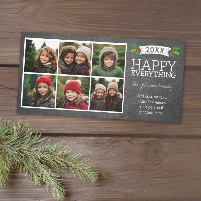 Tarjeta Festiva 6 Collage de fotos - Navidades Chalkboard (Add 6 photos to this classic photo card that can be printed or sent out to friends and family.)