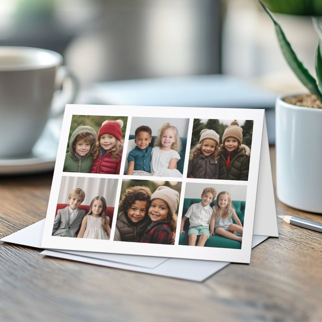 Tarjeta Festiva 6 Collages de fotos Vacaciones más felices Blanco  (Custom Folded Greeting Card)