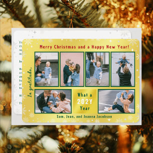 Tarjeta Festiva 6 fotos Collage Cute Elegante Oro Personalizado