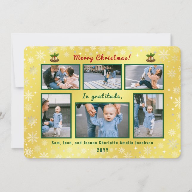 Tarjeta Festiva 6 fotos Collage Cute Elegante Oro Personalizado (Anverso)