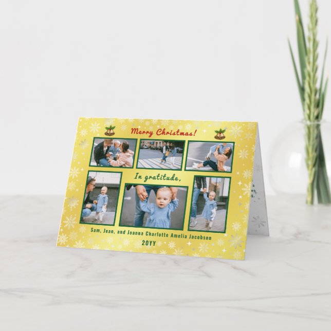 Tarjeta Festiva 6 fotos Collage Cute Elegante Oro Personalizado (Anverso)