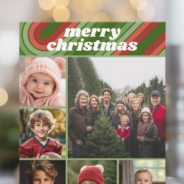 Tarjeta Festiva 6 franjas retro fotográficas - Funky verde rojo