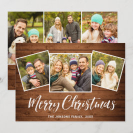 Tarjeta Festiva 6 Navidades de FOTO Saludo de madera marrón rústic