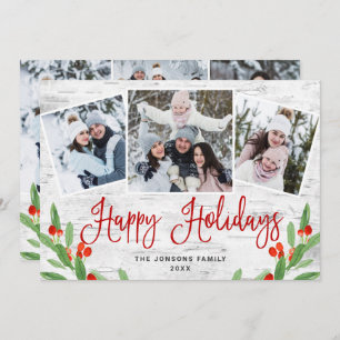 Tarjeta Festiva 6 Navidades de FOTO Saludo Rústico de Birch Bark