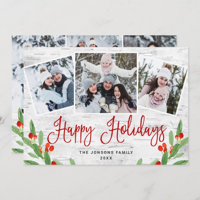 Tarjeta Festiva 6 Navidades de FOTO Saludo Rústico de Birch Bark (Anverso / Reverso)