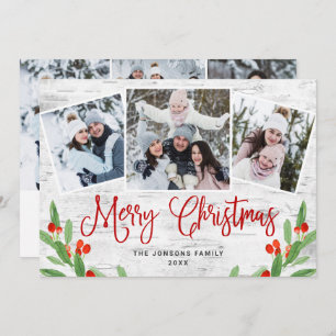 Tarjeta Festiva 6 Navidades de FOTO Saludo Rústico de Birch Bark