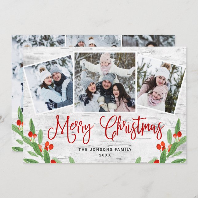 Tarjeta Festiva 6 Navidades de FOTO Saludo Rústico de Birch Bark (Anverso / Reverso)