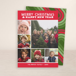 Tarjeta Festiva 6 Navidades de rayas fotográficas Red Peace and Lo