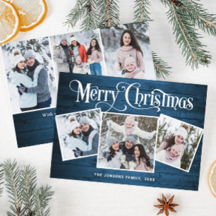 Tarjeta Festiva 6 Navidades FOTOGRÁFICOS Saludo Rústico De Madera