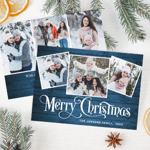 Tarjeta Festiva 6 Navidades FOTOGRÁFICOS Saludo Rústico De Madera