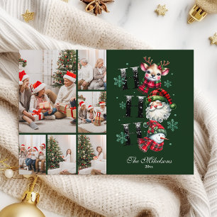 Tarjeta Festiva 6 Navidades retro de fotos de Gingham Santa y amig