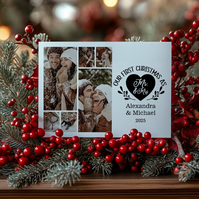 Tarjeta Festiva 6 Photo Heart First Christmas as Mr & Mrs (Subido por el creador)