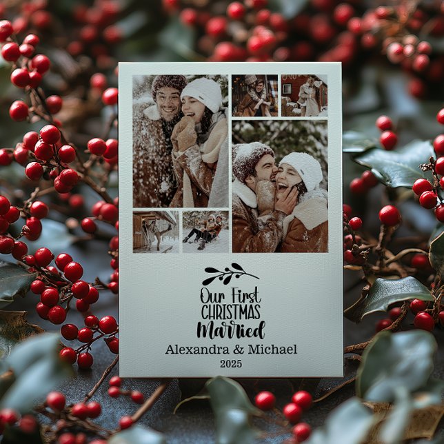 Tarjeta Festiva 6 Photo Minimialist Our First Christmas Married (Subido por el creador)