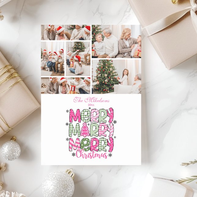 Tarjeta Festiva 6 Photo Pink Green Merry Christmas Holiday (Subido por el creador)
