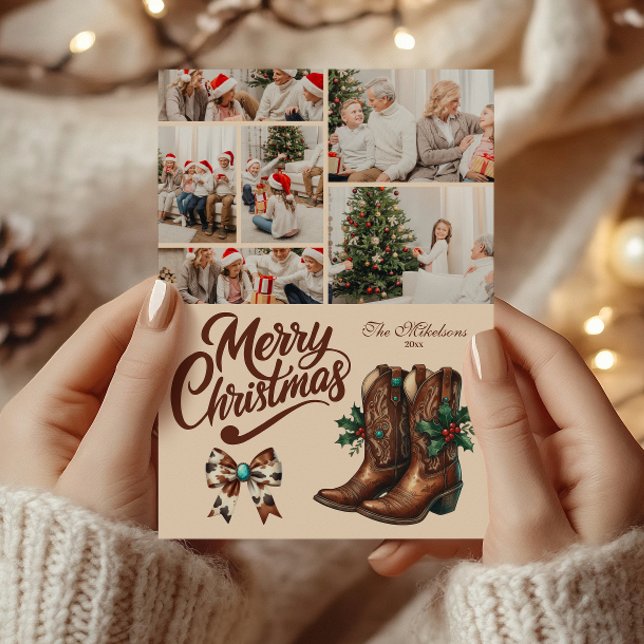 Tarjeta Festiva 6 Photo Western Bow & Boots Christmas (Subido por el creador)