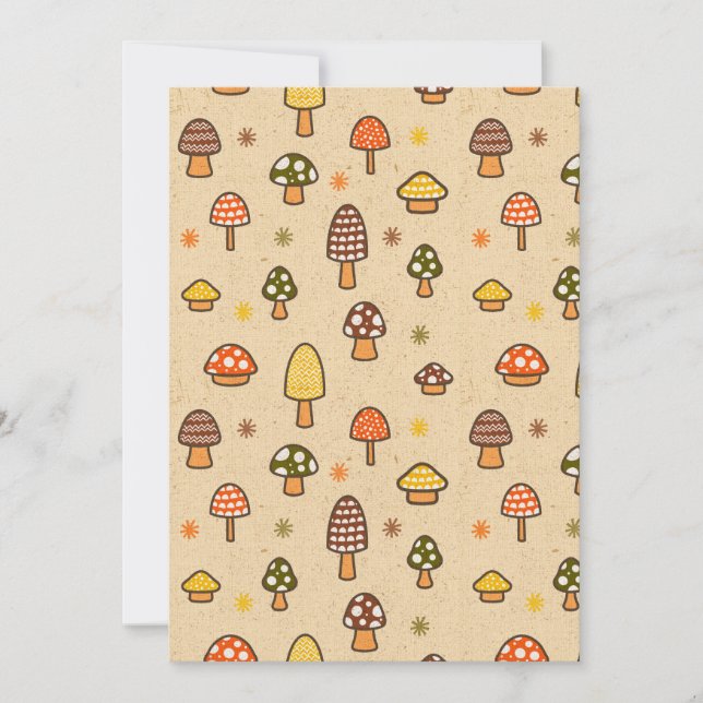 Tarjeta Festiva 70s Style Retro Mushrooms (Anverso)