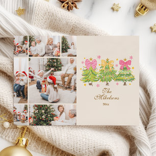 Tarjeta Festiva 7 Árboles con Cinta Brillante para Fiestas Familia