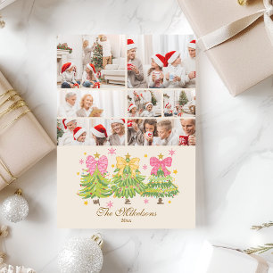 Tarjeta Festiva 7 Árboles de Cinta Brillante Navideños Familia