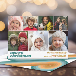 Tarjeta Festiva 7 Collage de fotos - Merry Christmas Retro Line Ar