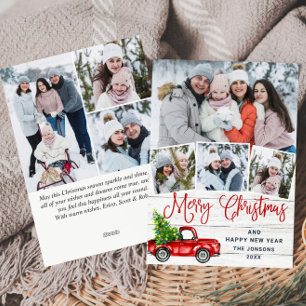 Tarjeta Festiva 7 Fotografía Merry Christmas Red Farm Truck