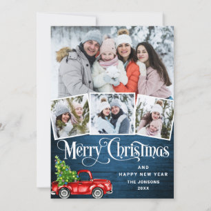 Tarjeta Festiva 7 Fotografía Merry Christmas Red Farm Truck