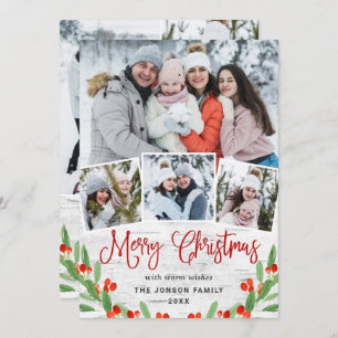 Tarjeta Festiva 7 Navidades de FOTO Saludo Rústico de Birch Bark