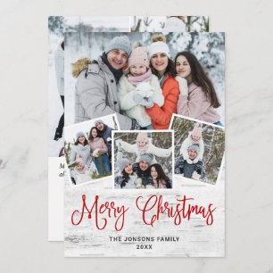 Tarjeta Festiva 7 Navidades de FOTO Saludo Rústico de Birch Bark