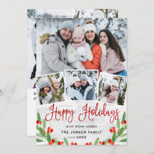 Tarjeta Festiva 7 Navidades de FOTO Saludo Rústico de Birch Bark