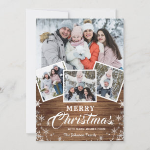 Tarjeta Festiva 7 Navidades de FOTO Saludo Rústico de Madera