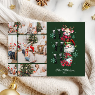 Tarjeta Festiva 7 Navidades retro de fotos de Gingham Santa y amig