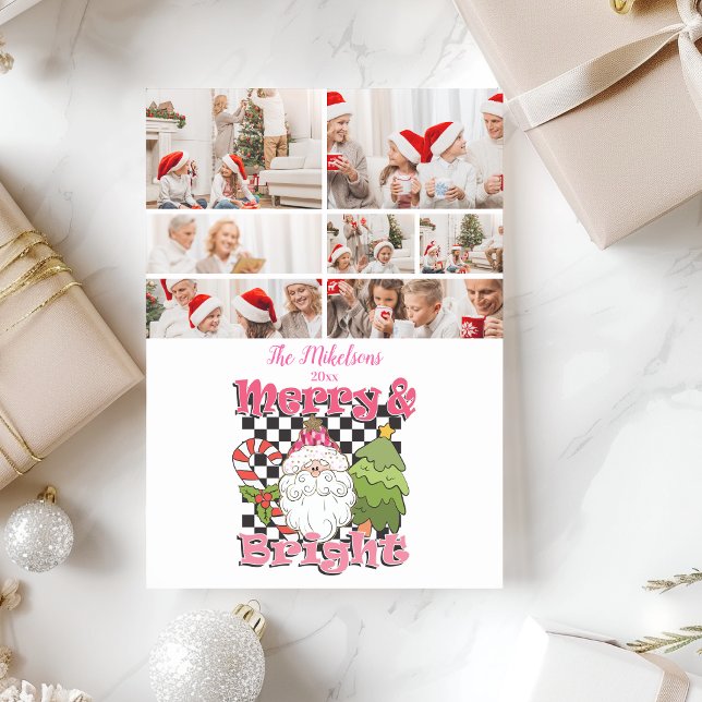 Tarjeta Festiva 7 Photo Checkered Merry & Bright Christmas (Subido por el creador)