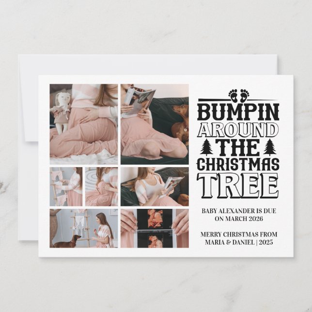 Tarjeta Festiva 7 Photo Christmas Tree Pregnancy Announcement (Anverso)