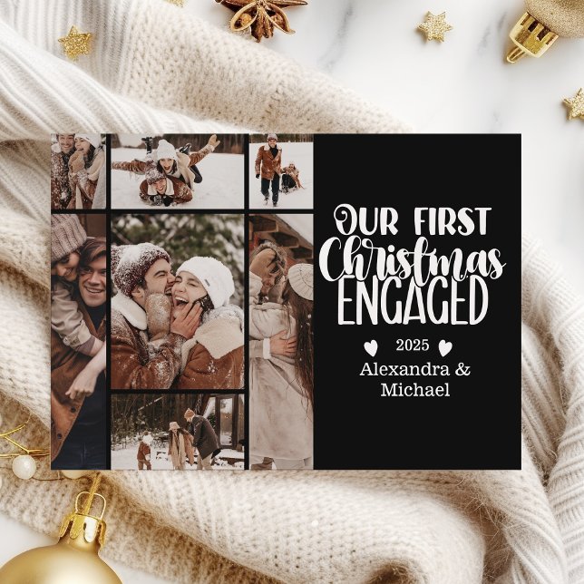 Tarjeta Festiva 7 Photo Minimalist First Christmas Engaged (Subido por el creador)