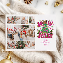Tarjeta Festiva 7 Purpurina de fotografía Leopard Bow Holly Jolly