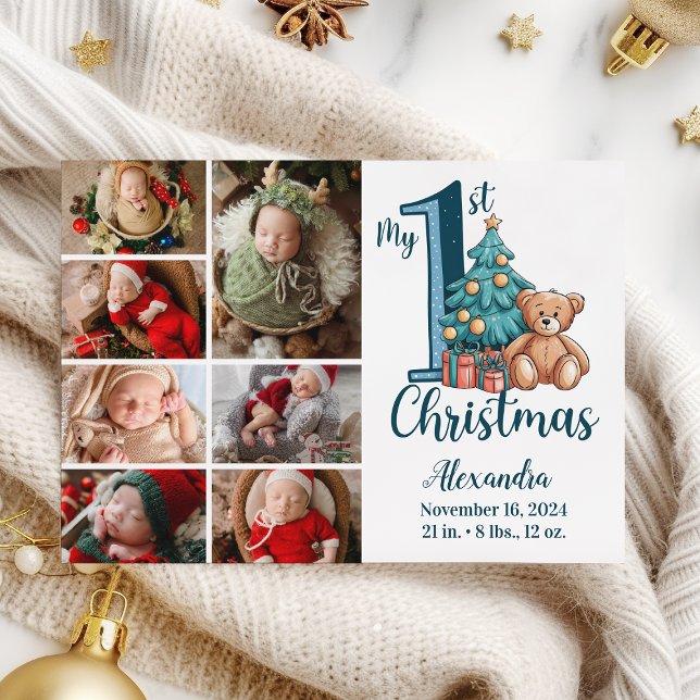 Tarjeta Festiva 7Photo Blue Teddy Baby 1st Christmas (Subido por el creador)