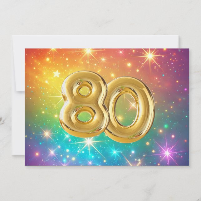 Tarjeta Festiva 80.º colorido espacio de estrellas arcoiris (Anverso)