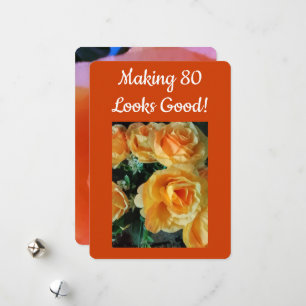 Tarjeta Festiva 80 Cita Rosa Naranja Amarilla Foto Delantera y Tra