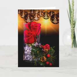 Tarjeta Festiva 8859-C-Rosas rojas con pino y ornamentos