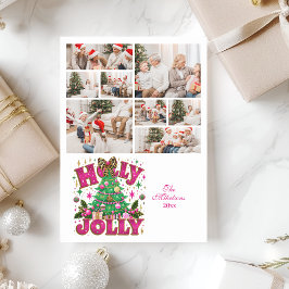 Tarjeta Festiva 8.º Purpurina Leopard Bow Holly Jolly