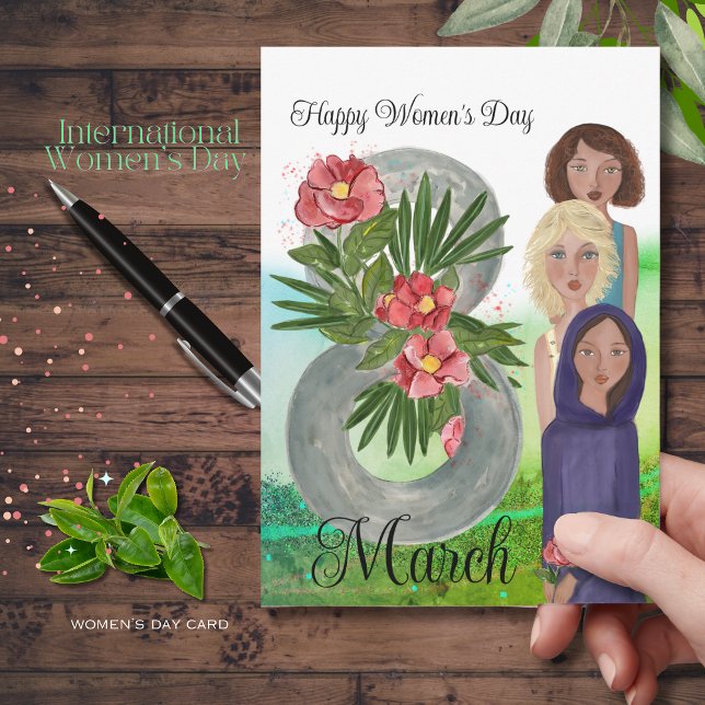 Tarjeta Festiva 8 de marzo: Feliz Día de la Mujer (March 8th Happy Women's Day Holiday Card)