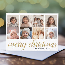 Tarjeta Festiva 8 Foto Merry Christmas Script Gold Damask