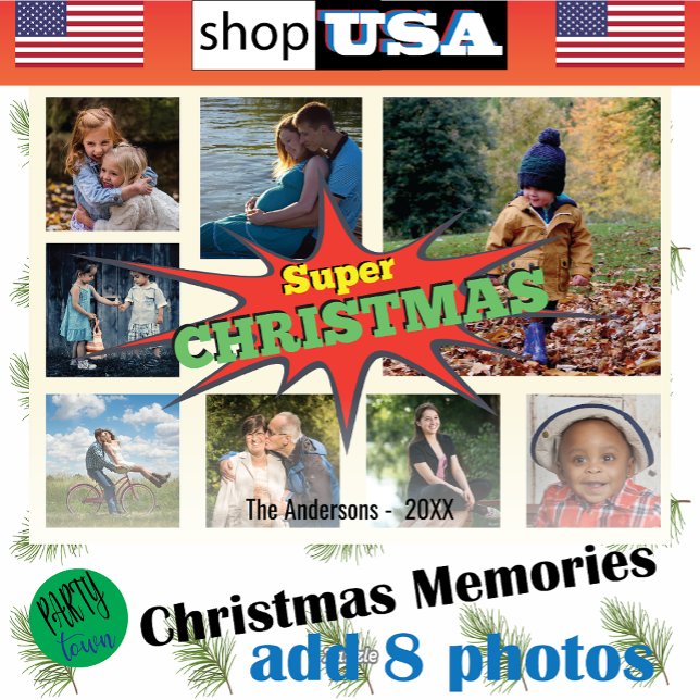 Tarjeta Festiva 8 Navidades ✨ Collage de fotografía familiar (Subido por el creador)