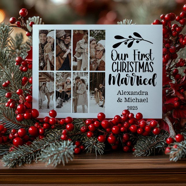 Tarjeta Festiva 8 Photo Minimialist Our First Christmas Married (Subido por el creador)