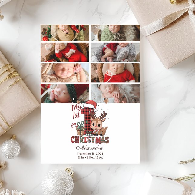 Tarjeta Festiva 8 Photo Plaid Reindeer First Christmas (Subido por el creador)