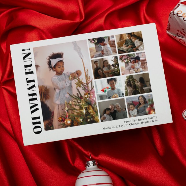 Tarjeta Festiva 9 Foto Oh Qué Navidades Divertidos (9 Photo Oh What Fun Christmas Holiday Card by Ricaso. Add own photographs, make your own cards.)