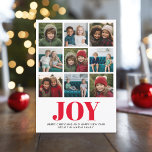 Tarjeta Festiva 9 Foto Red Resumen Alegría a los Navidades moderno<br><div class="desc">Usa nueve fotos cuadradas y haz un exclusivo y moderno saludo de Feliz Navidad con un brillante y alegre patrón de guarnición de búfalo en la parte de atrás. Si necesita mover algo,  haga clic en el botón personalizar para realizar cambios.</div>